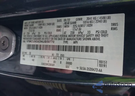 2022 Ford Escape Se z USA, uszkodzony, nr VIN 1FMCU9G63NUB59770
